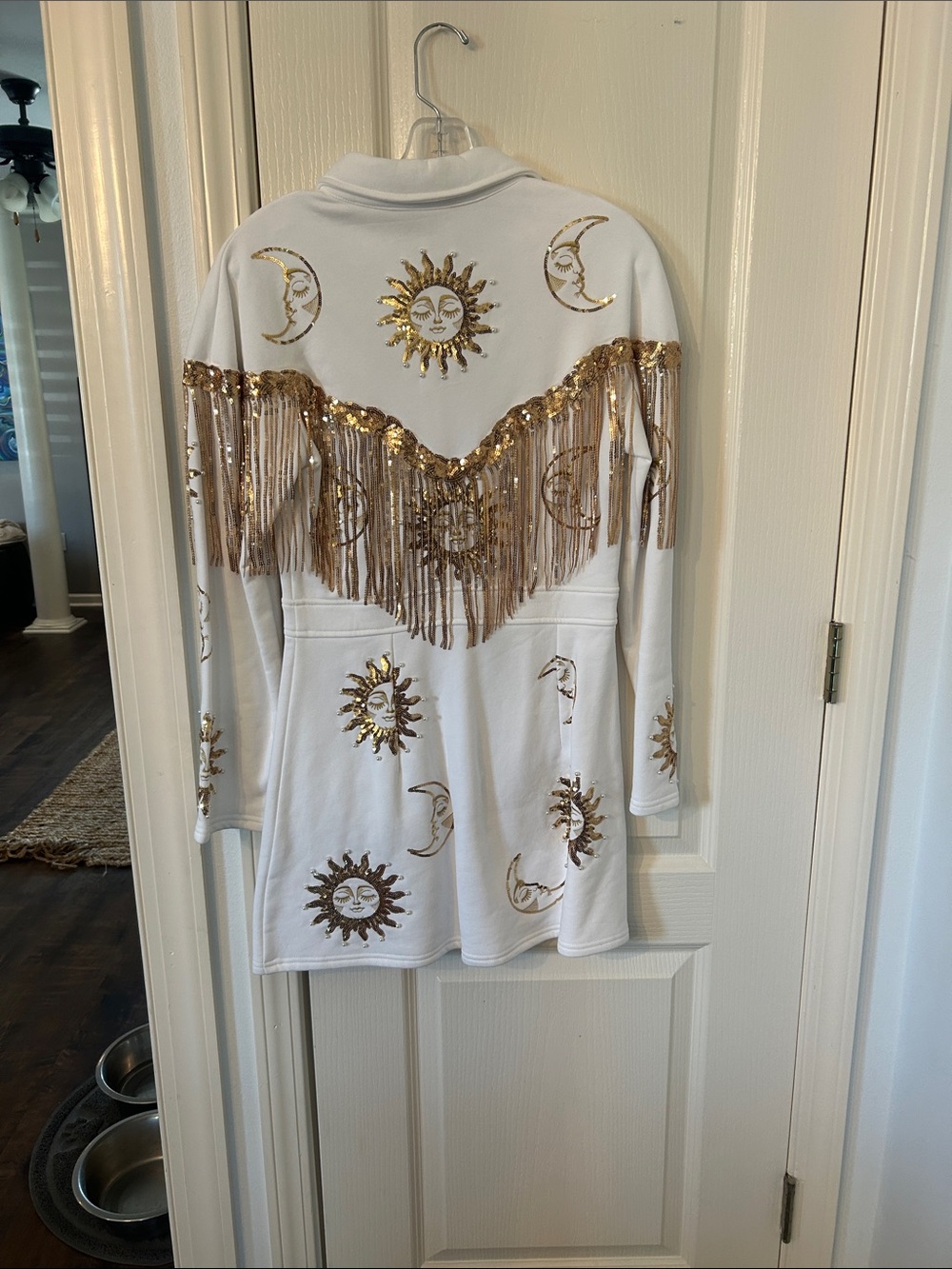 NWT Queen of Sparkles White Sun & Moon Fringe Button-Front Dress Jacket - Picture 4 of 4